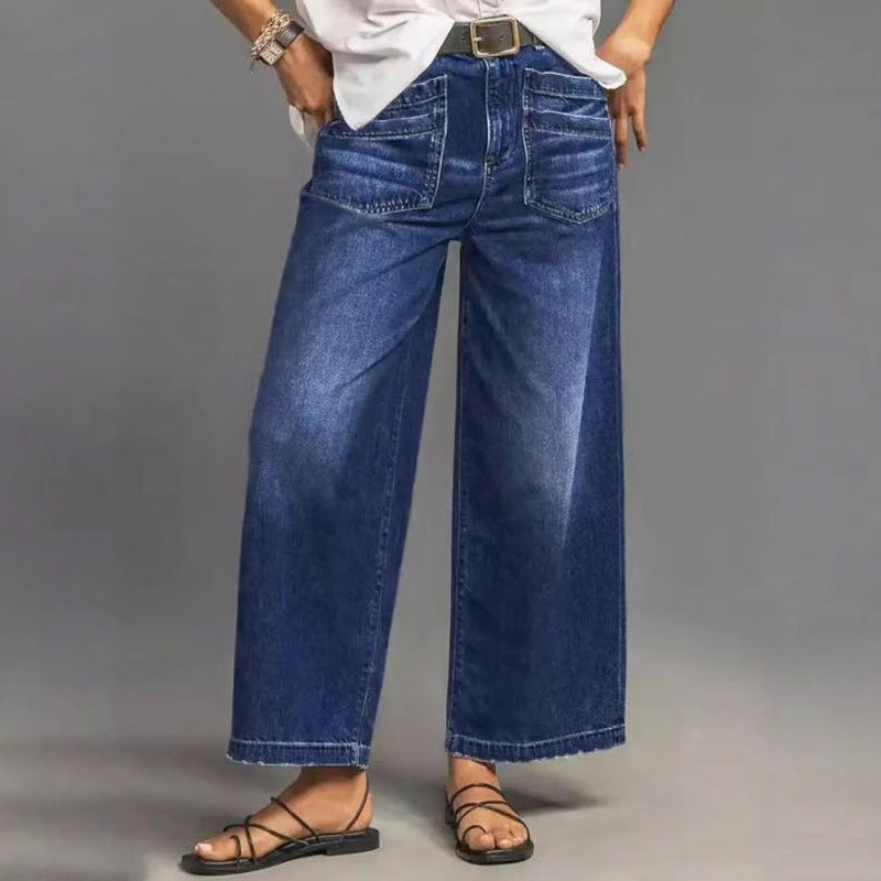 Retro Loose-Fit Wide-Leg Denim Jeans für Damen