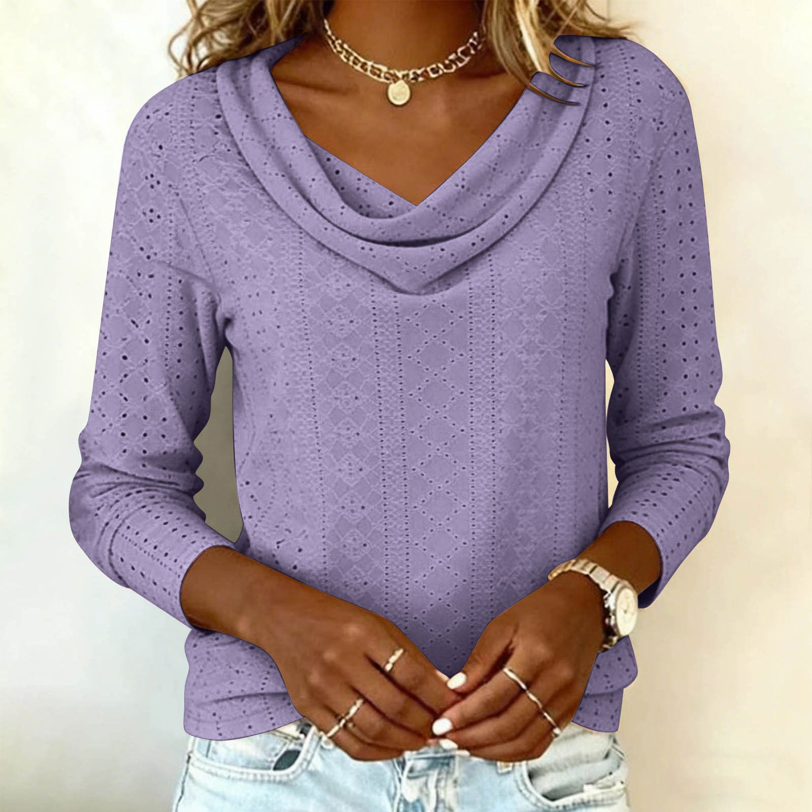Langarm V-Neck Shirt für Damen