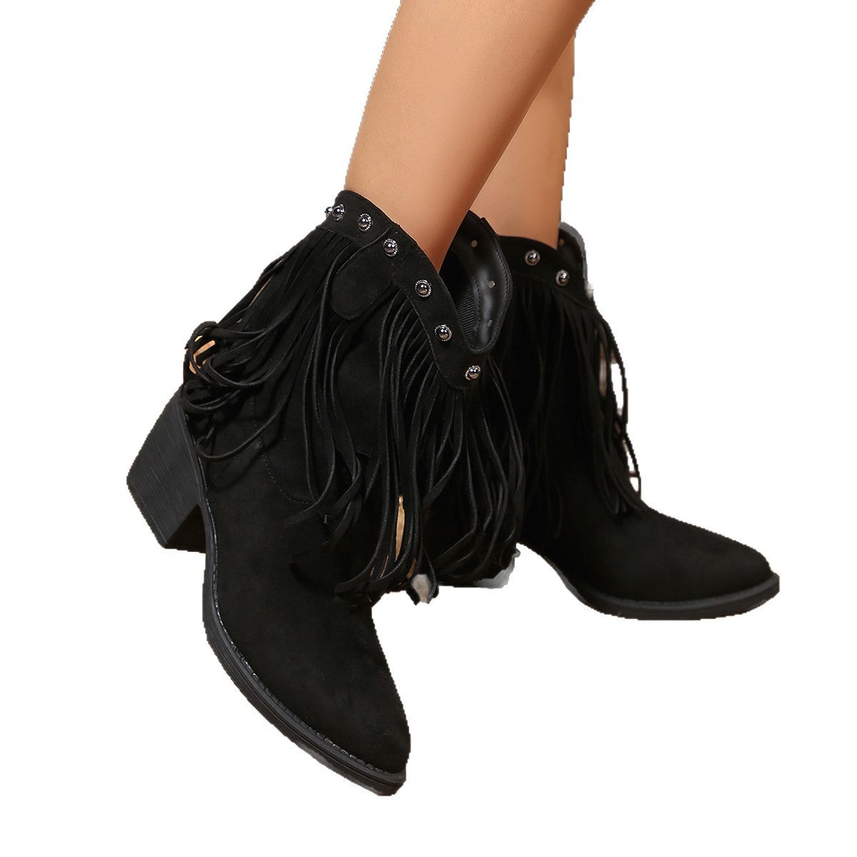 Fransen-Boots mit Chunky-Absatz
