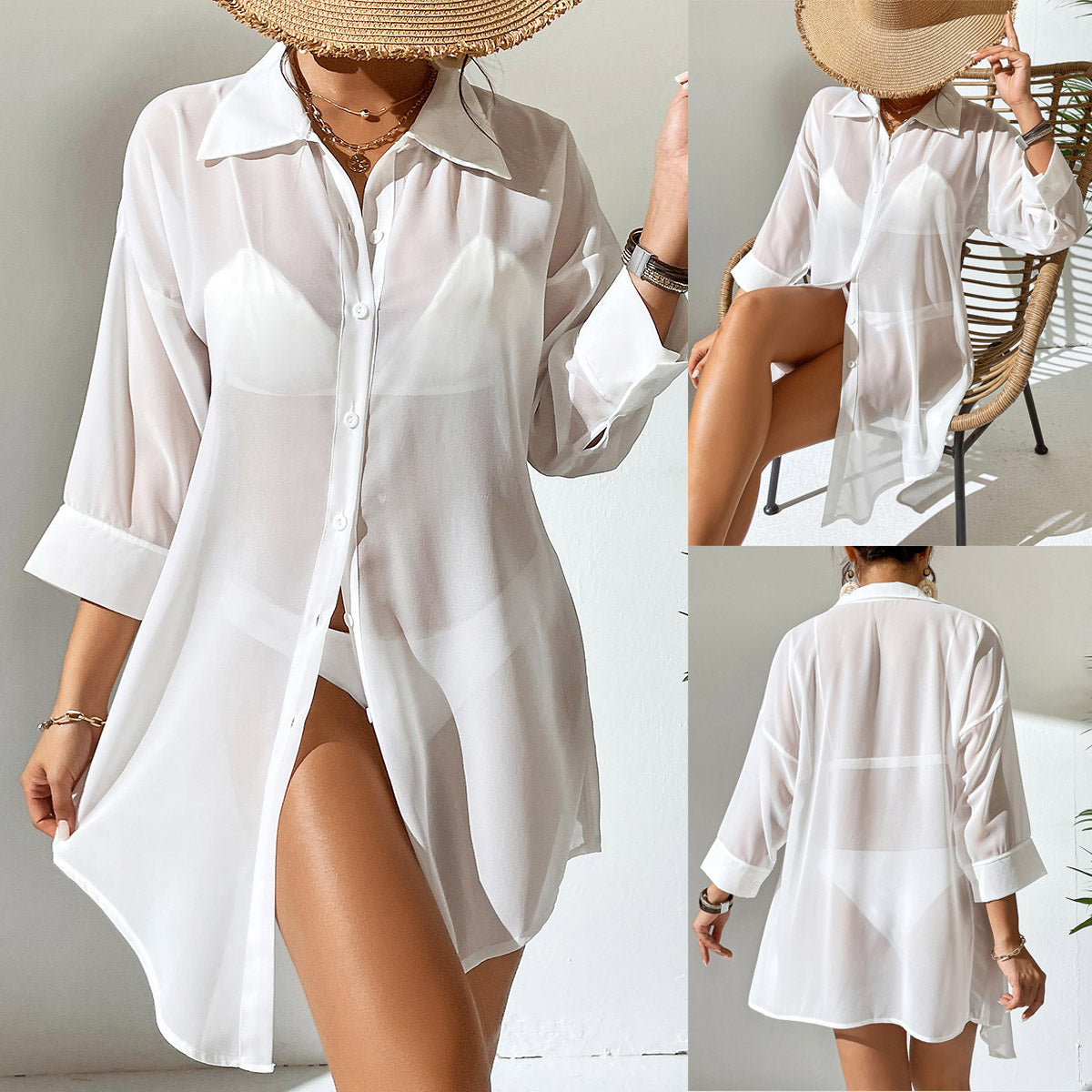 Chiffon Polo Strandhemd mit UV-Schutz