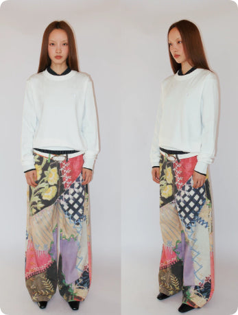 Bedruckte Twill-Hose mit weitem Bein