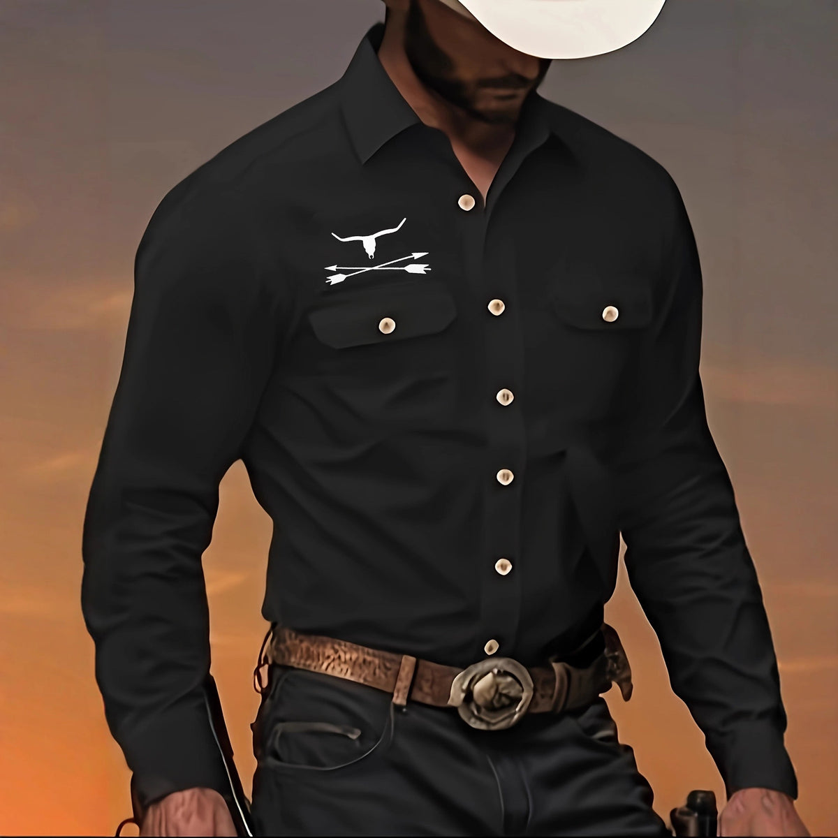Longsleeve Hemd mit Bronzierung, schwarz/weiss – Bild 6 | LuxeStyle