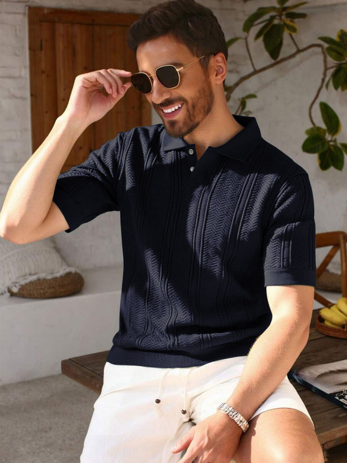Polo-Shirt Strick Dunkelgrün – Bild 4 | LuxeStyle