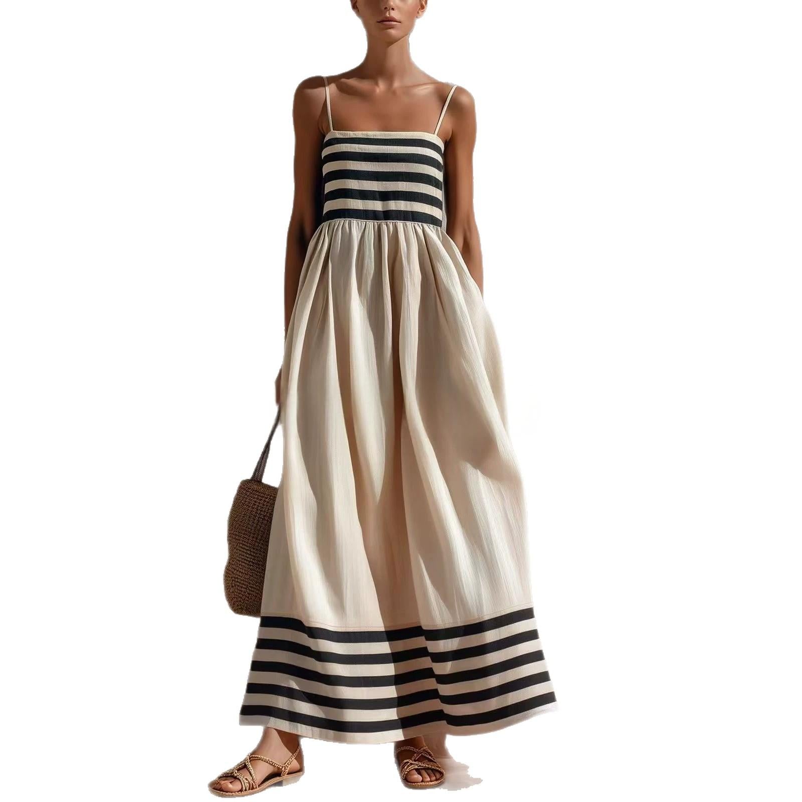 Gestreiftes Leinen-Patchwork Slipdress