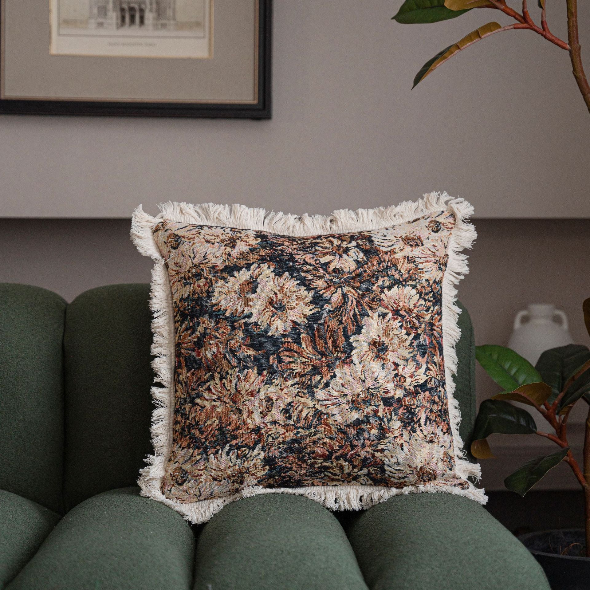 Jacquard Kissenbezug mit Pflanzenmuster