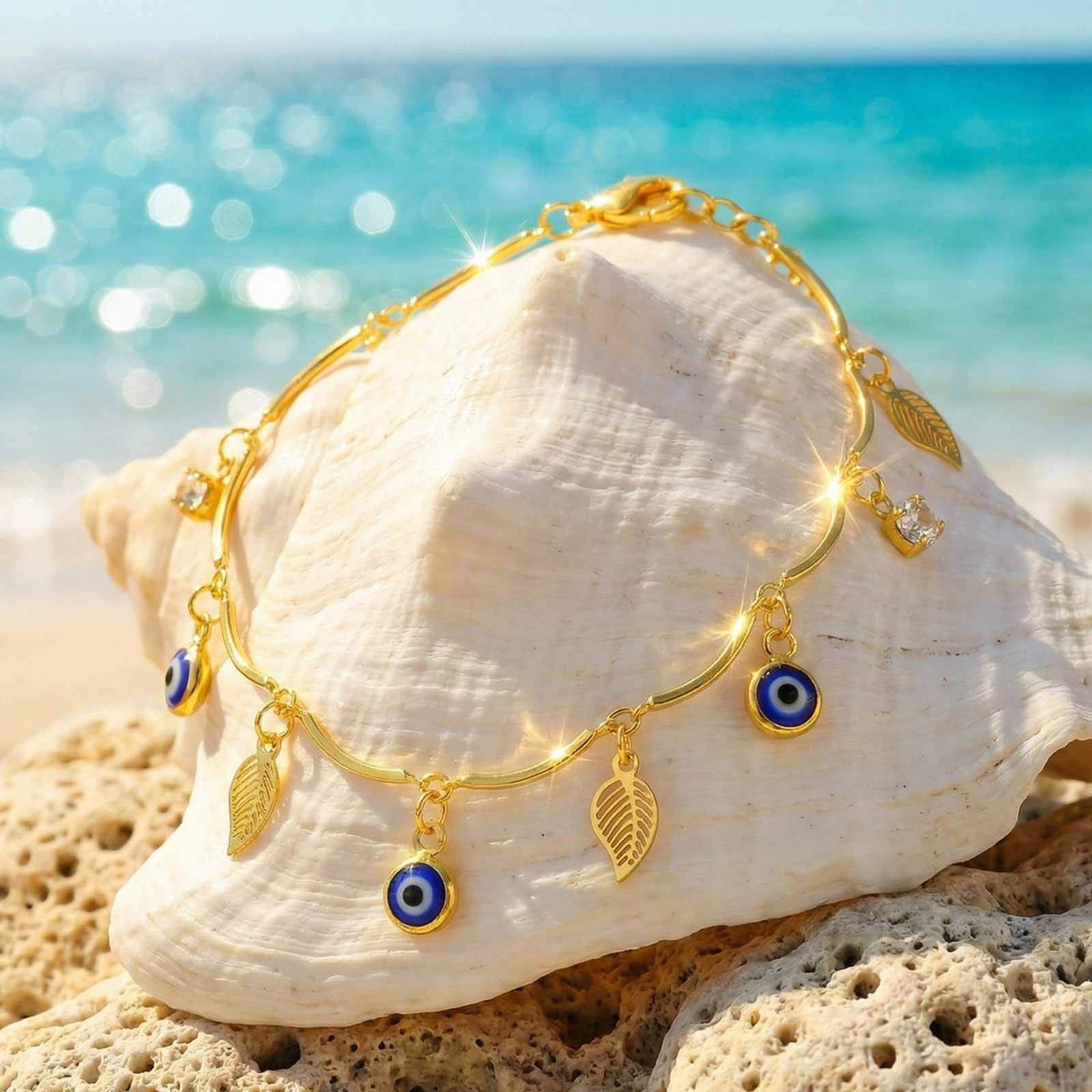 Sommer-Armband «Évil» · Schmetterling & Nazar-Auge, vergoldet