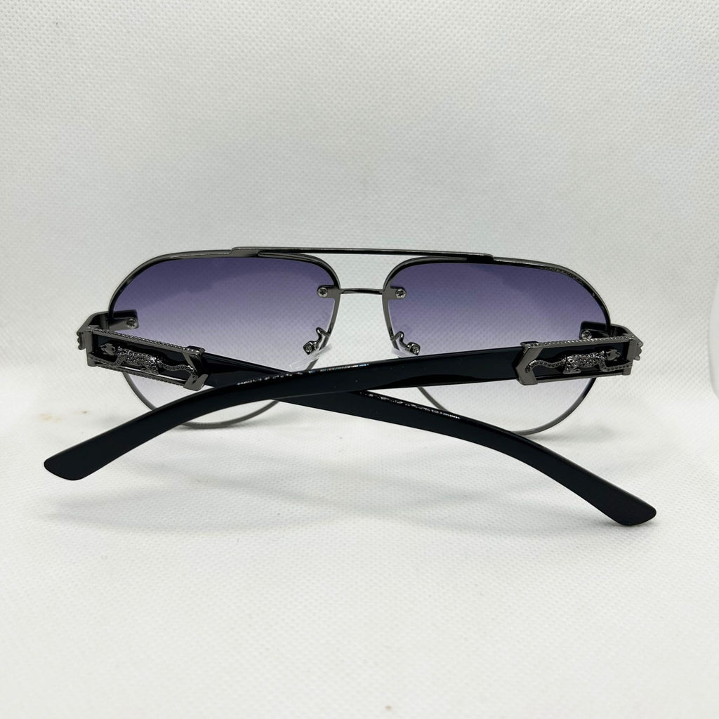 Randlose Sonnenbrille mit Leopardenkopf