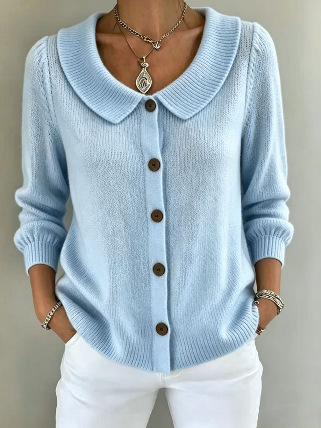 Damen Strickpullover mit Rollkragen und Knöpfen