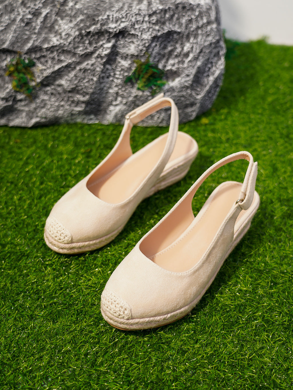 Retro Slingback Keilsandalen mit Strohgeflecht