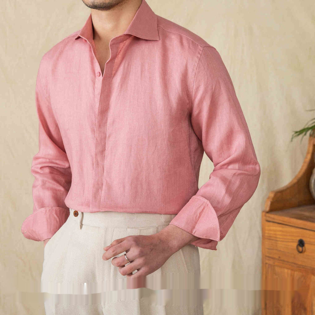 Leinenhemd Langarm Einfarbig – Bild 6 | LuxeStyle