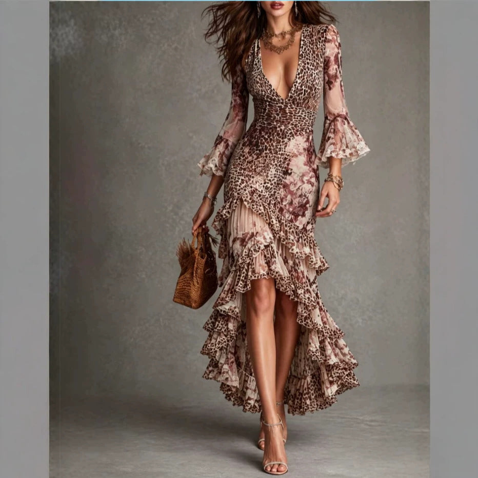 Vintage Leoparden-Print Maxi-Kleid mit Blumenmuster – Bild 6 | LuxeStyle