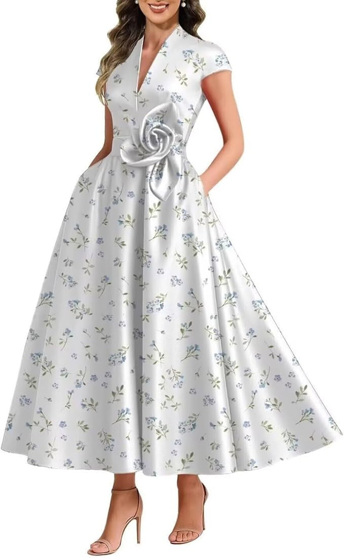 3D Blumen Damen-Satin-Kleid