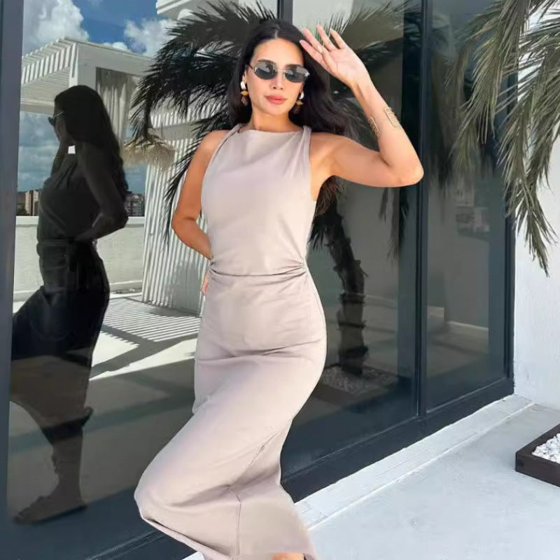 One-Shoulder Bodycon Kleid Khaki – Bild 3 | LuxeStyle