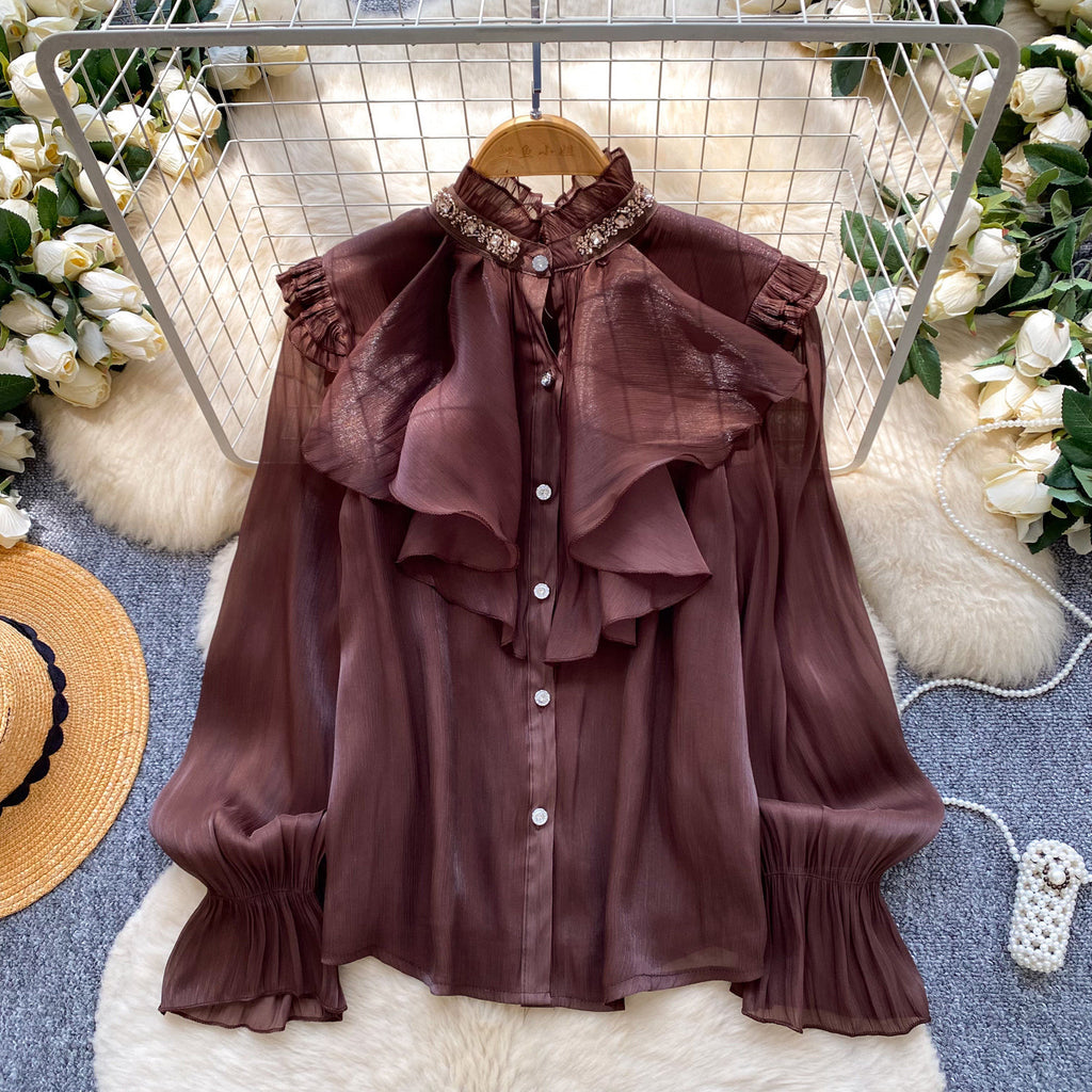 Elegantes Rüschen-Shirt mit Perlen
