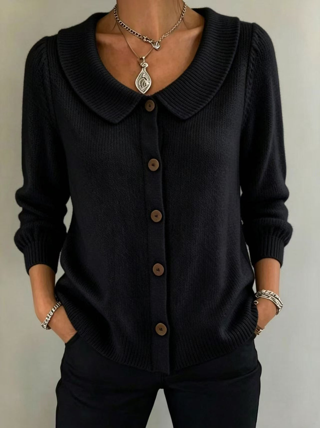 Damen Strickpullover mit Rollkragen und Knöpfen
