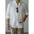 Leinenhemd mit Stehkragen für Herren – Beige-2XL-Standing collar – Ansicht 4