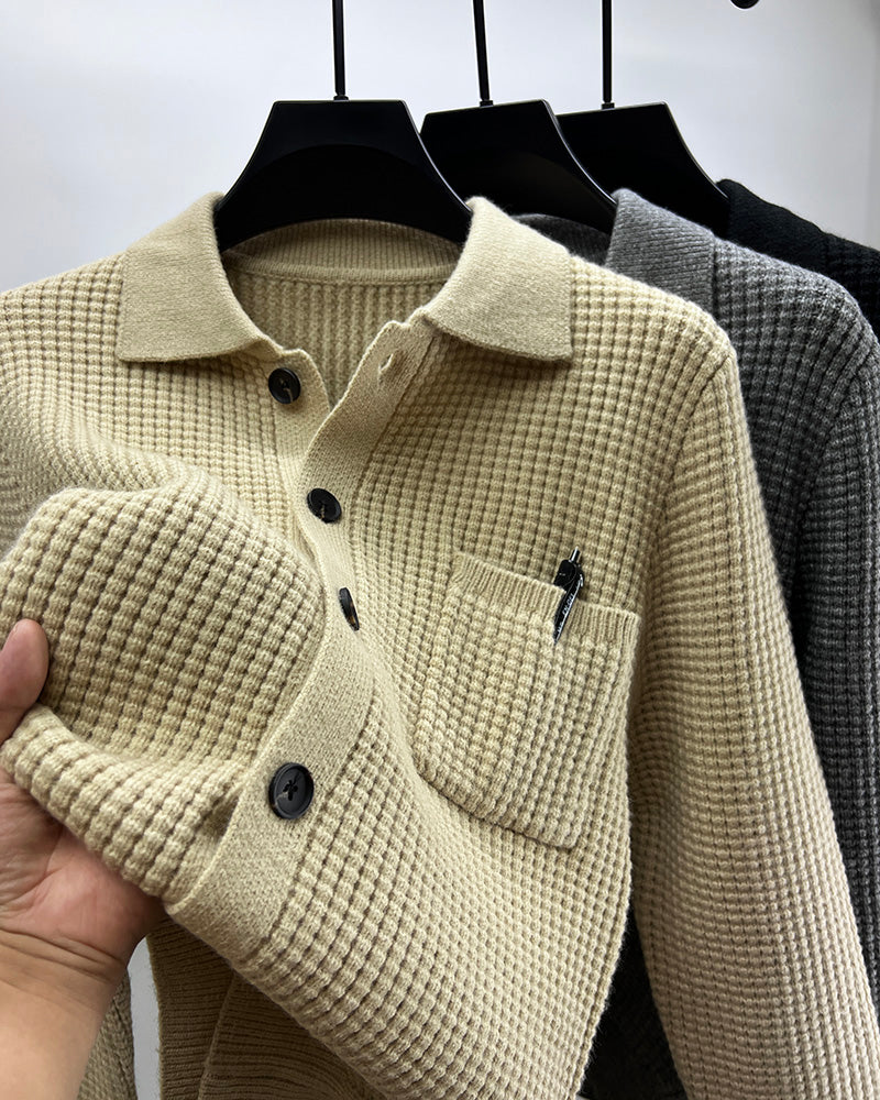 Strick-Cardigan mit Reverskragen und Taschen