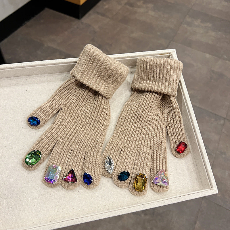 Strickhandschuhe mit Strass und Touchscreen-Funktion