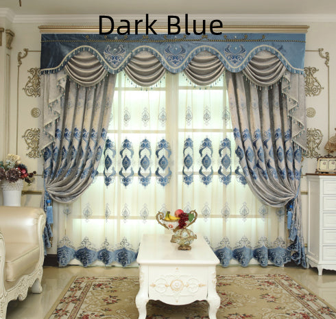 Blaue Chenille Vorhänge