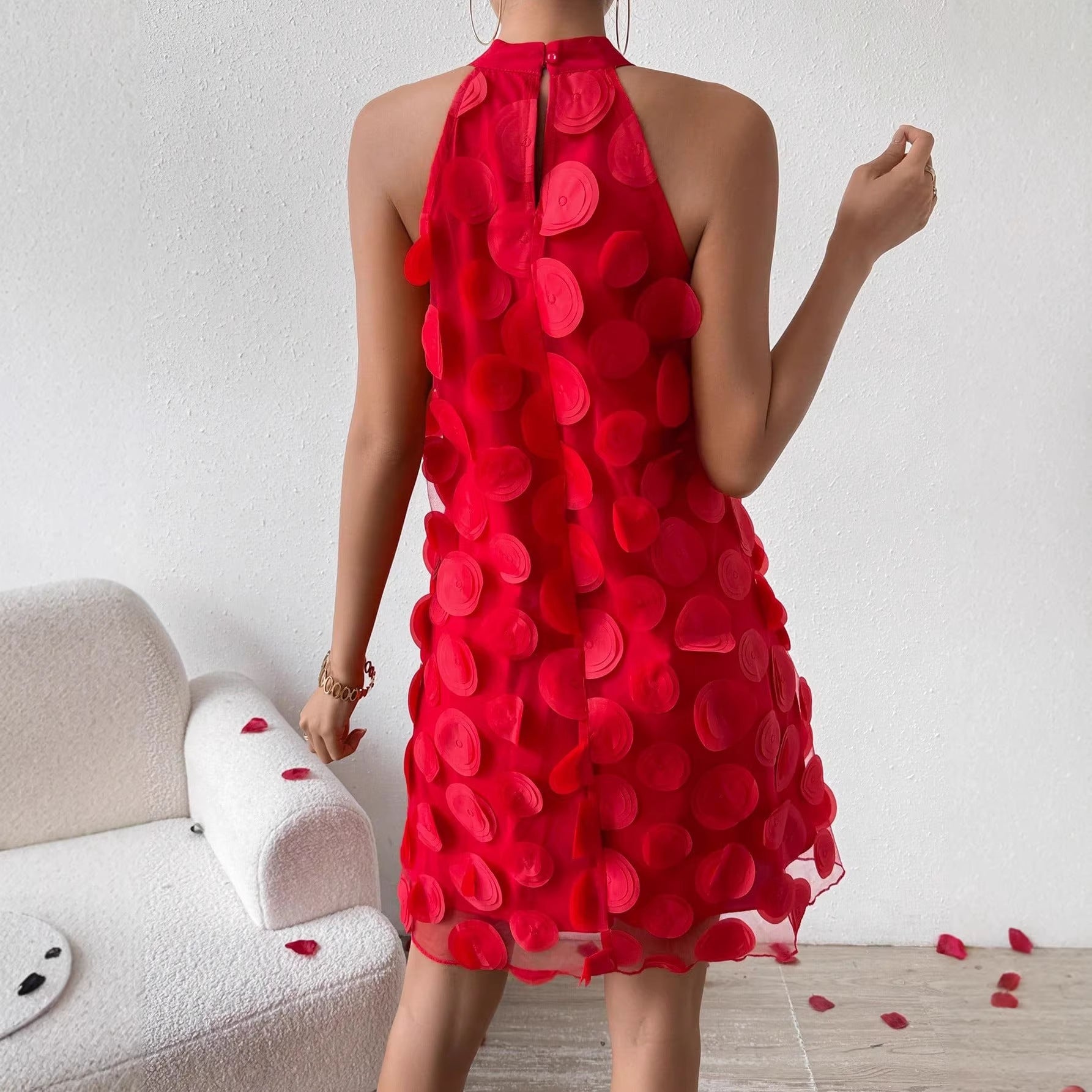 Florales Neckholder-Abendkleid