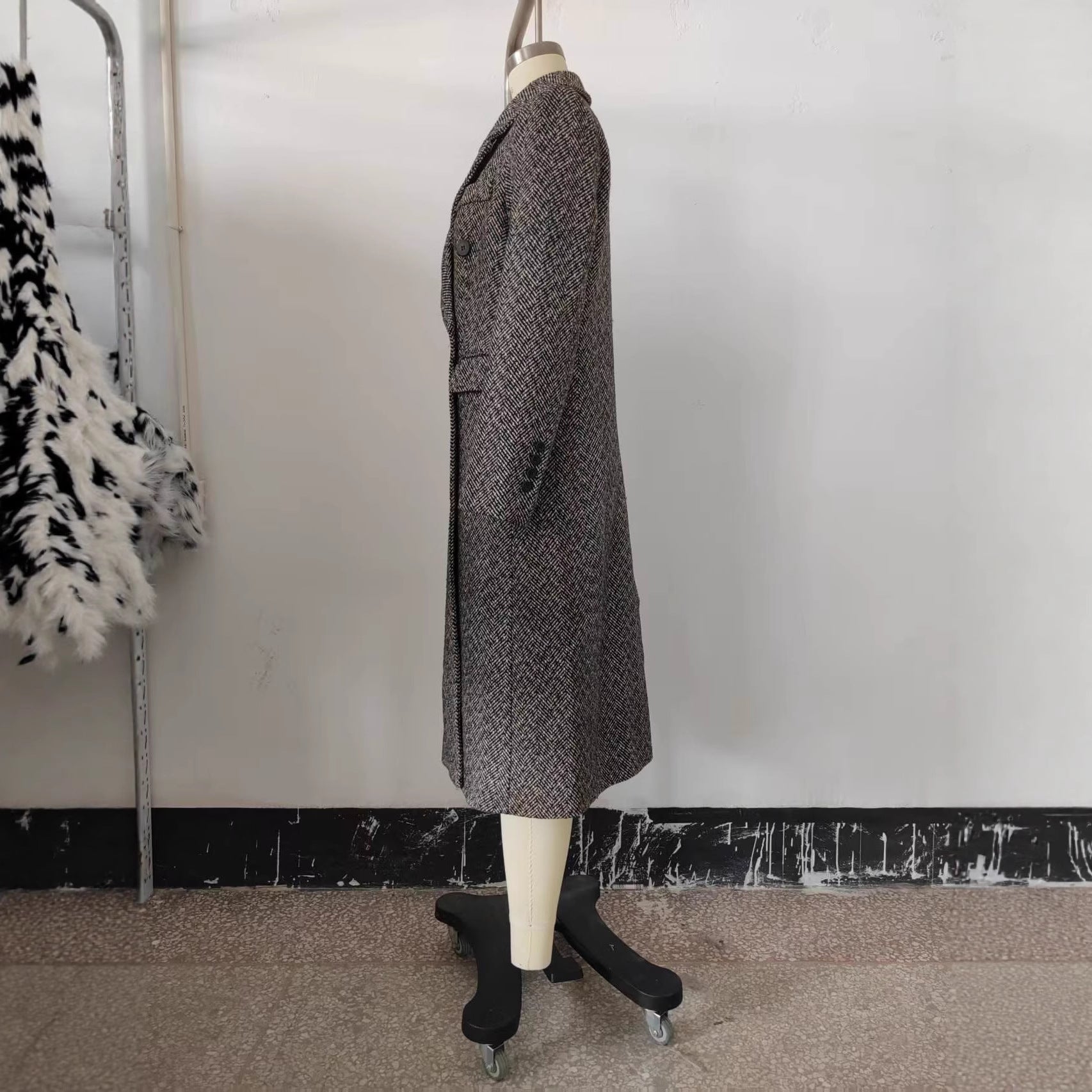 Eleganter Herringbone Wollmantel für Damen