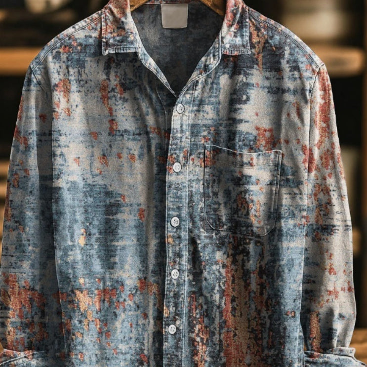 Herrenhemd im Retro-Stil mit Farbblock-Print