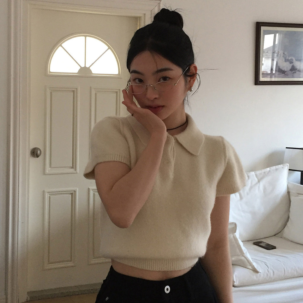 Kurzarm-Strickpullover mit Polokragen – Bild 6 | LuxeStyle