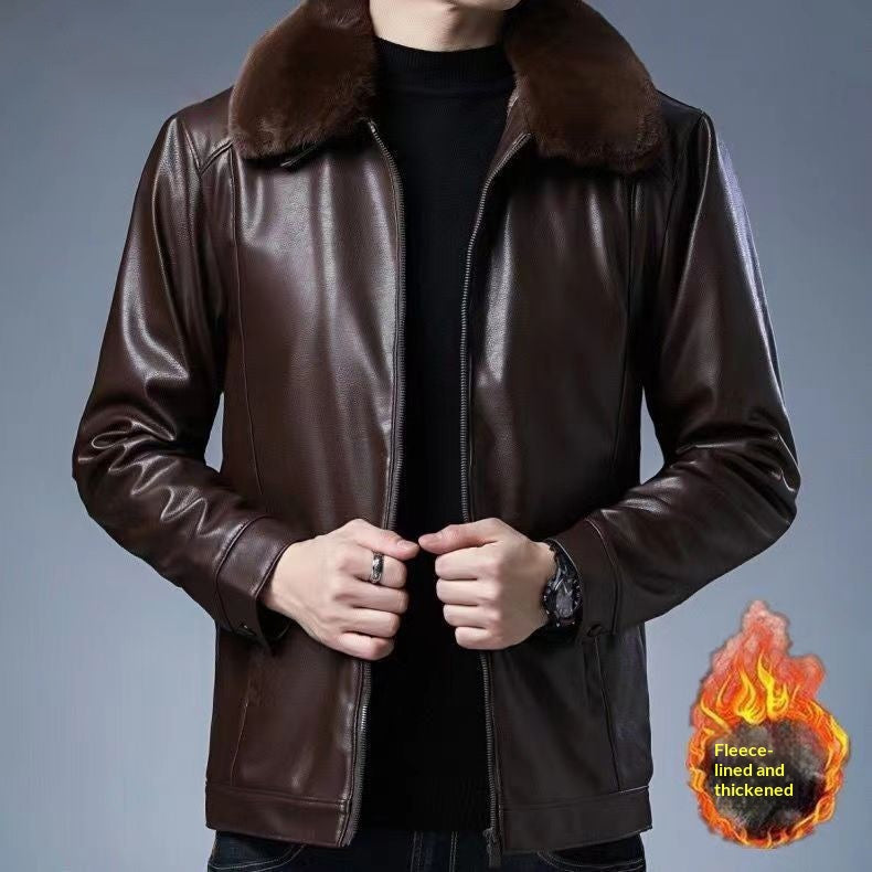 Herren-Imitatlederjacke mit Fleecefutter