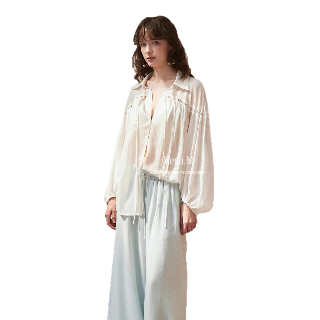 Lapel-Shirt Top in Beige – Tencel – Bild 6 | LuxeStyle