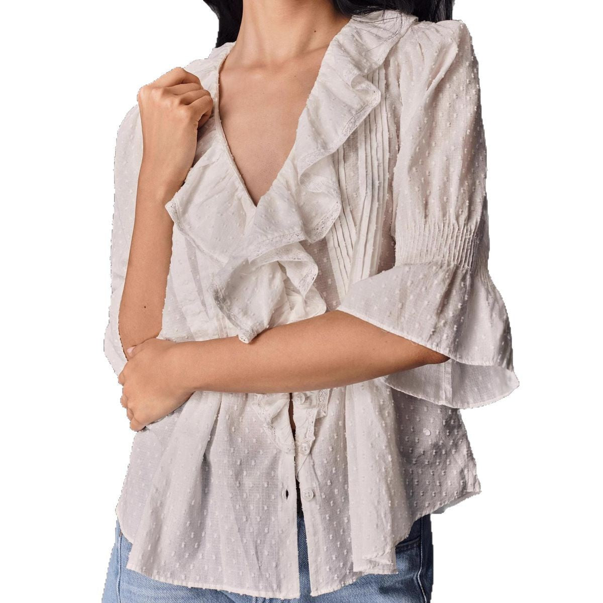 Jacquard Shirt mit Rüschensaum | LuxeStyle