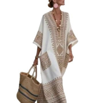 Maxikleid mit 3D-Digitaldruck und V-Ausschnitt – Bild 2 | LuxeStyle