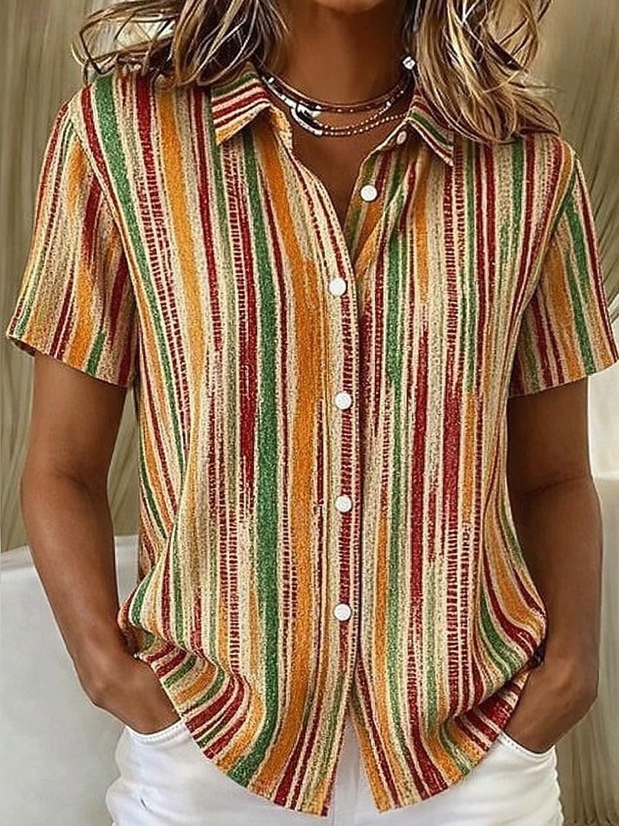 Gestreifte Retro-Bluse mit Blumenmuster