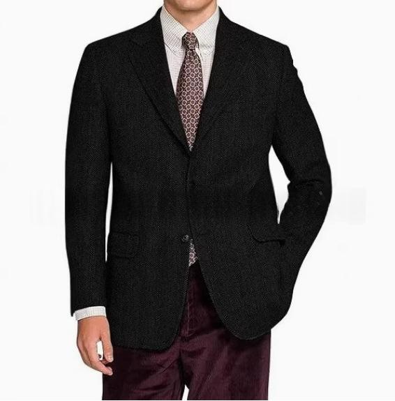 Herren Vintage-Jacke mit Heringbone-Muster Slim Fit