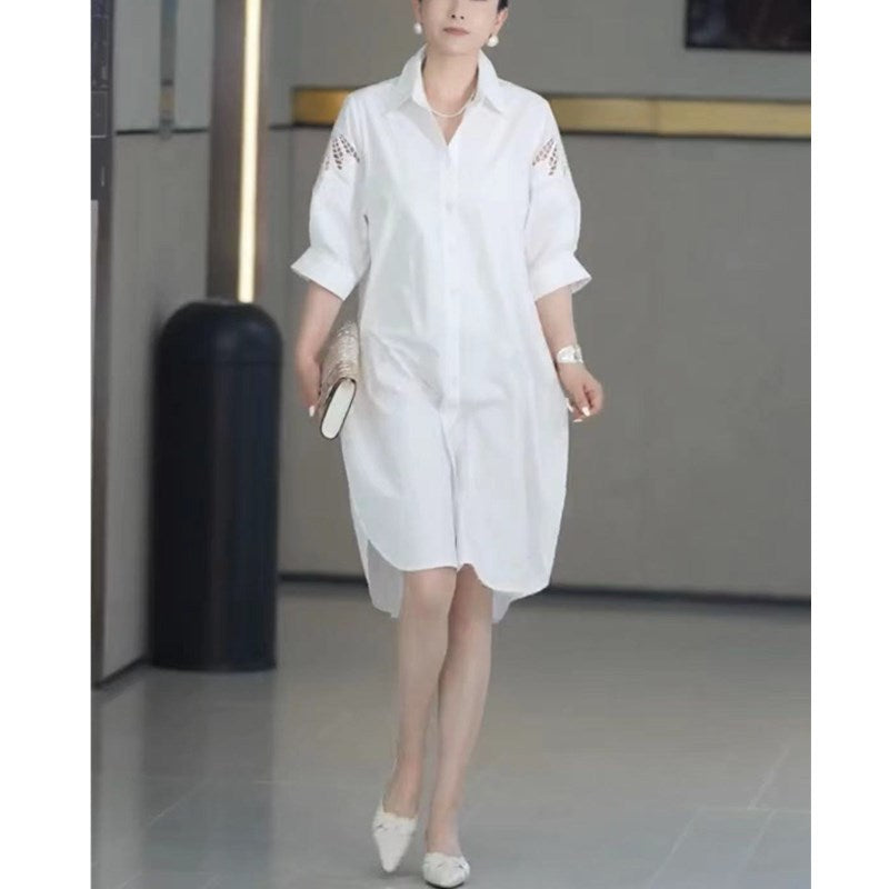 Weisses Midikleid mit Reverskragen – Bild 7 | LuxeStyle