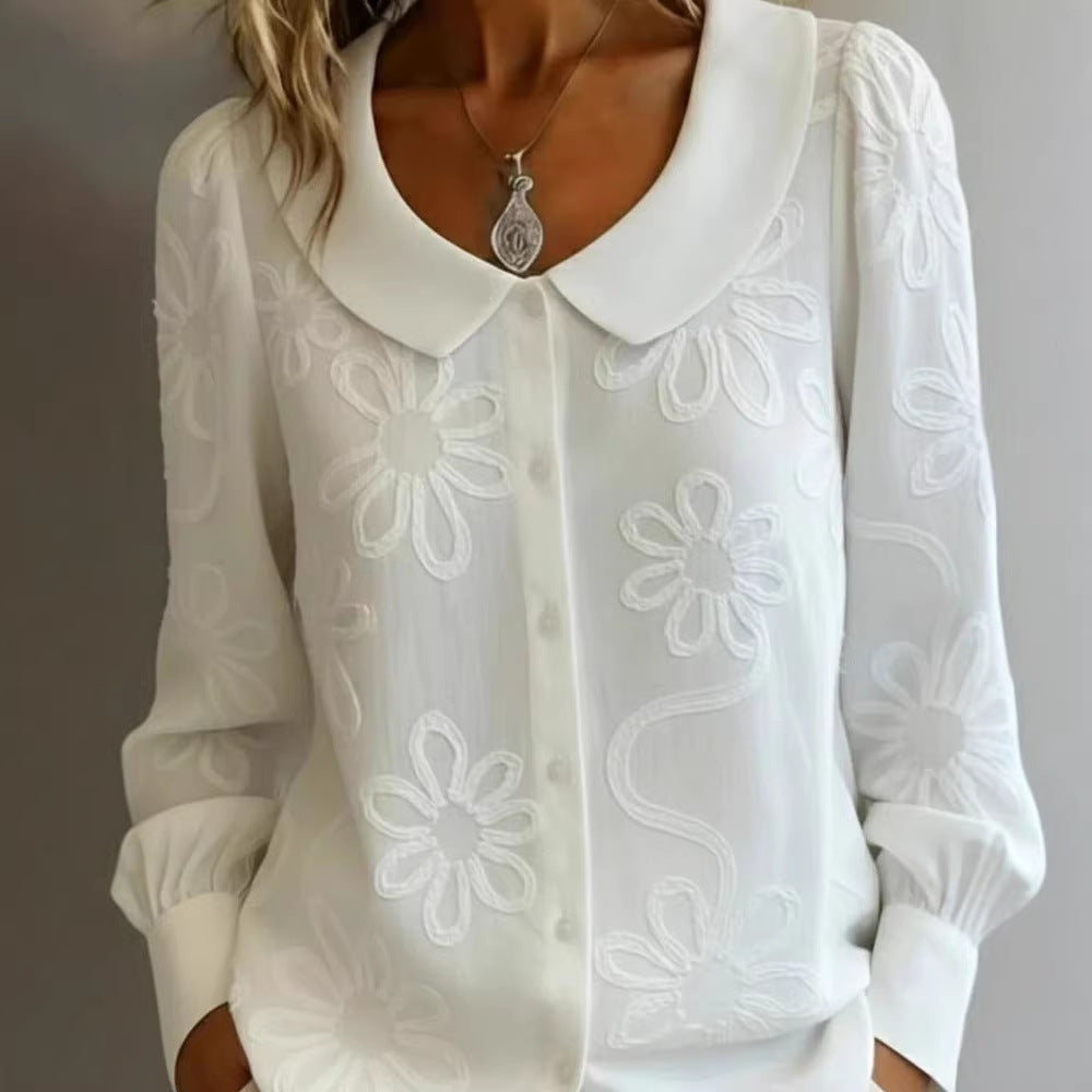 Damen-Langarmshirt mit Stickerei und Kragen – Bild 6 | LuxeStyle