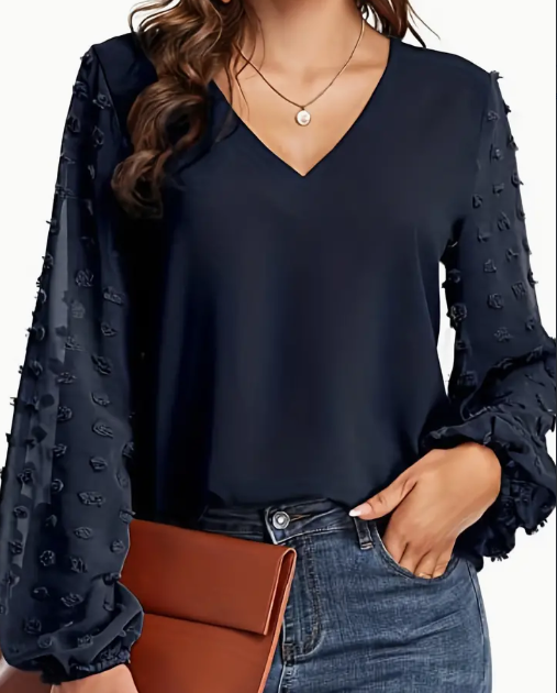 Swiss Dot V-Neck Shirt