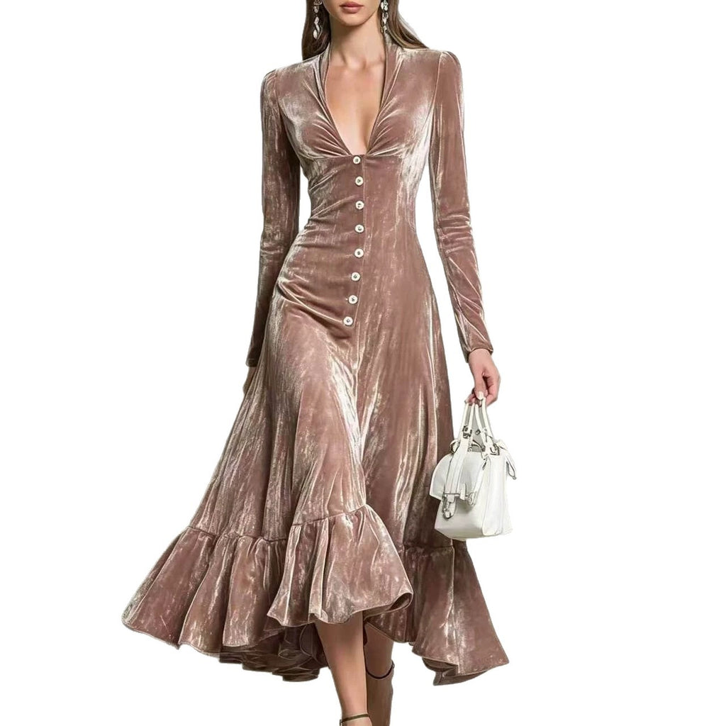 Tailliertes Langarm-Kleid mit Reverskragen