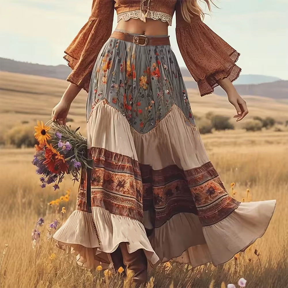 Boho Bohemian Kunstvoll Geflickerte Langes Rock