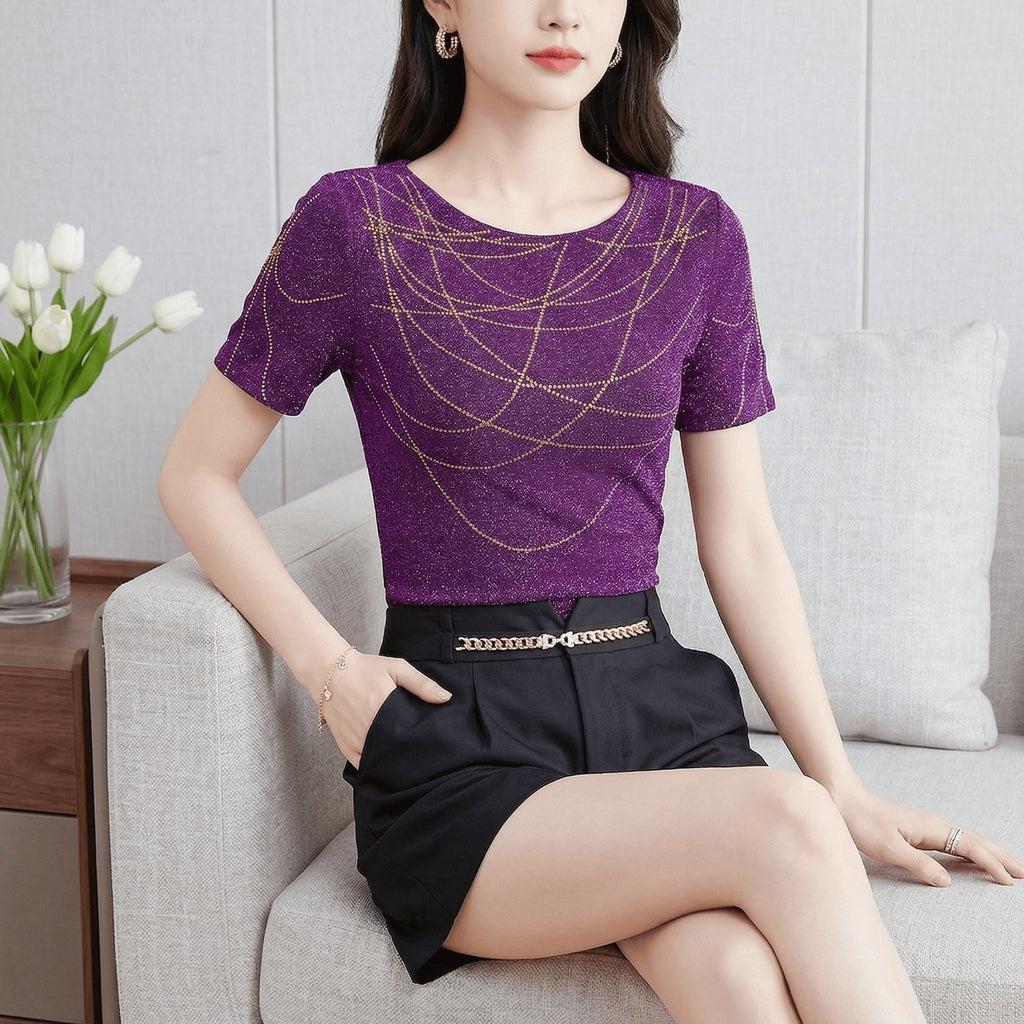 Glitzerndes Langarm-Mesh-Shirt mit Rundhals – Ansicht 6