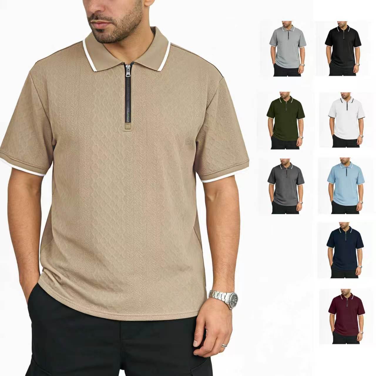 Herren Jacquard Polo-Shirt mit Reissverschluss