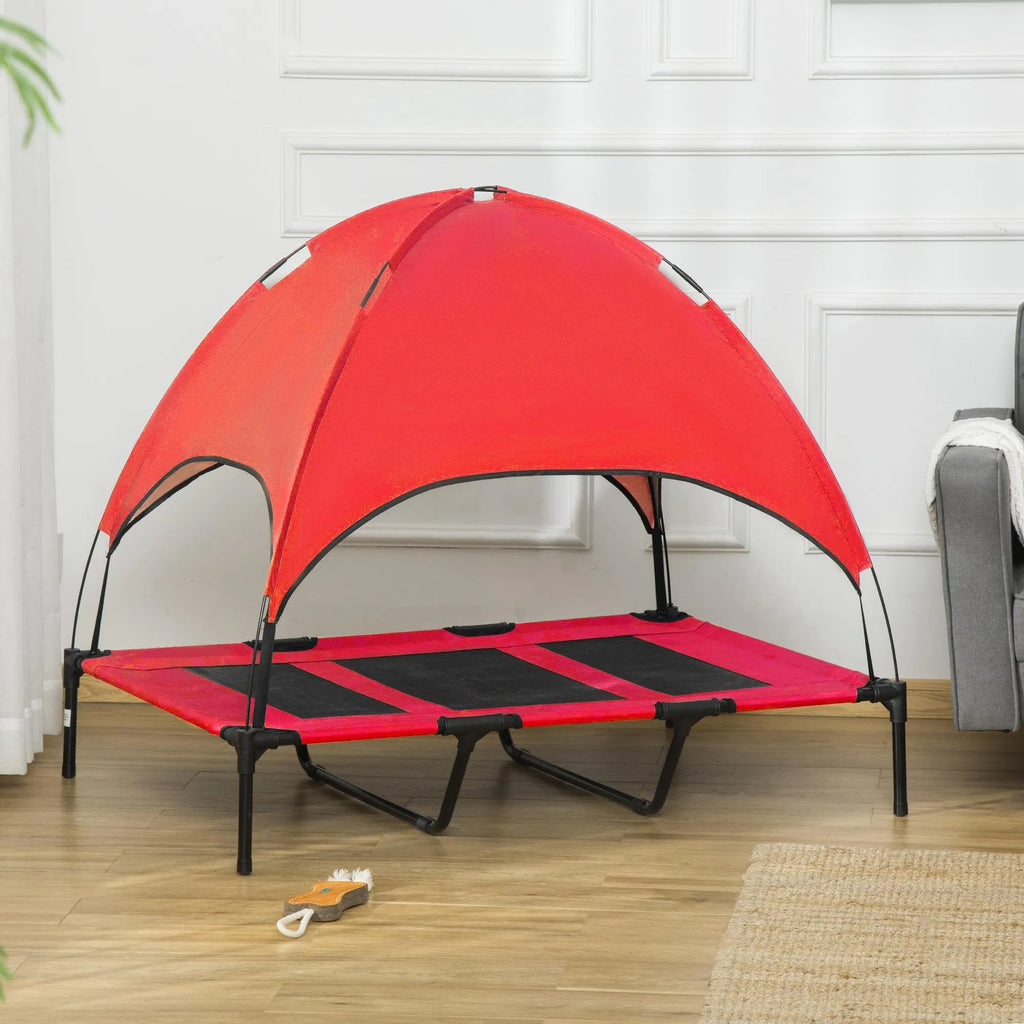 Erhöhtes Hundebett mit UV-Schutz-Dach
