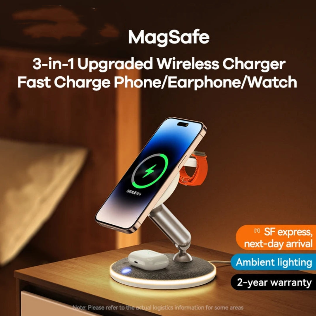Multifunktionales 3-in-1 Wireless Ladegerät mit Licht