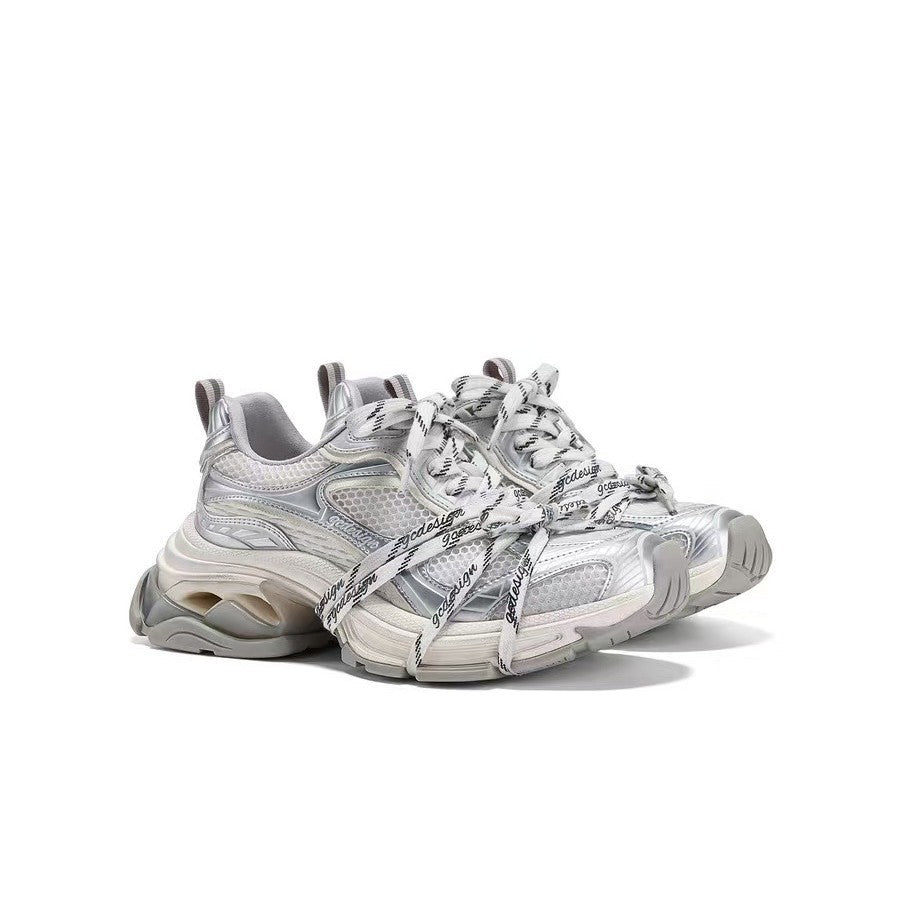 Silberne Chunky Dad-Sneaker im Color-Block-Design
