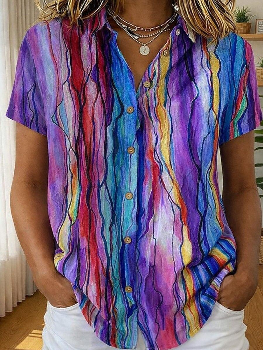 Gestreifte Retro-Bluse mit Blumenmuster