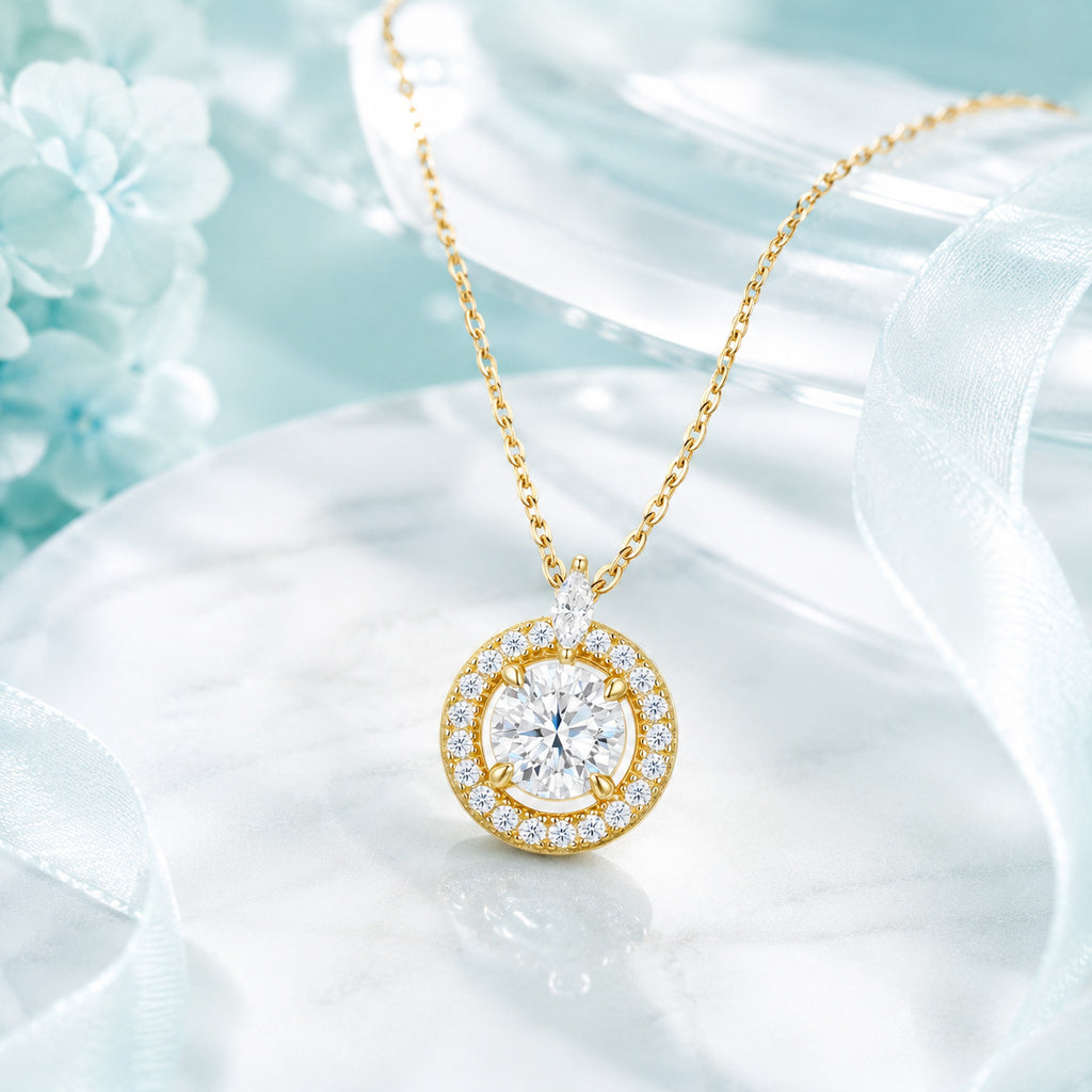 Halskette mit doppeltem Halo & tropfenförmigem Diamant-Akzent