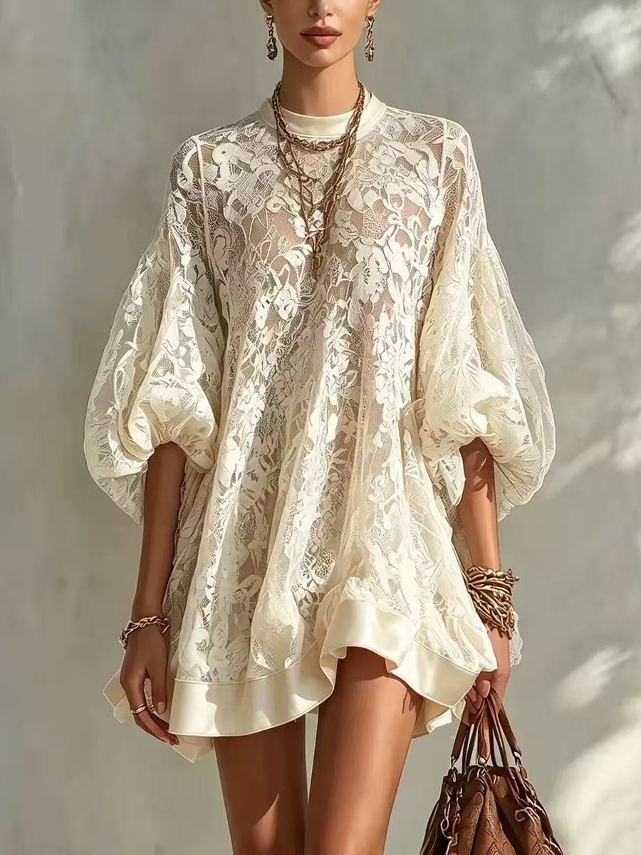 Elegante, locker sitzende Spitzenbluse für Damen
