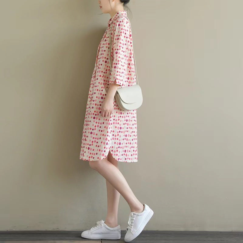 Rosenrotes Polka-Dot-Kleid mit 3/4-Ärmeln – Bild 6 | LuxeStyle