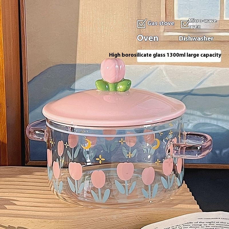 Grosse Instant-Noodle-Schale aus hitzebeständigem Glas