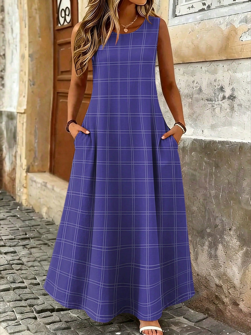 Plaid-Kleid mit Streifenmuster, ärmellos