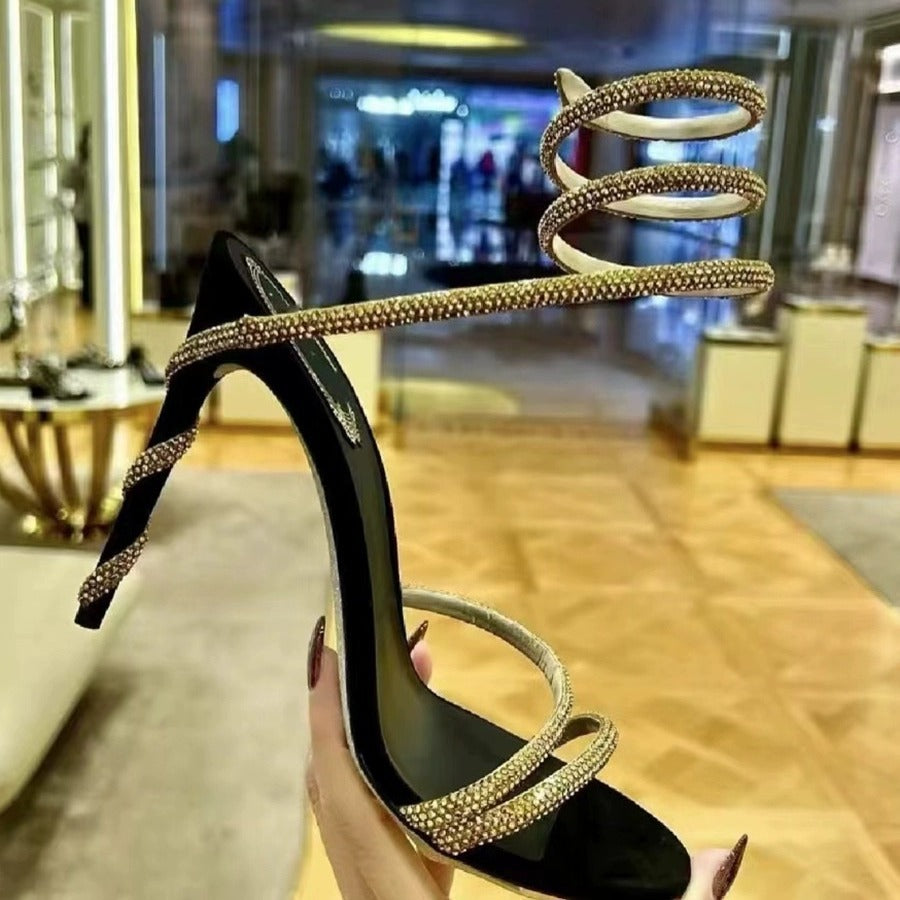 High Heel Stiletto Sandalen mit Strassriemen